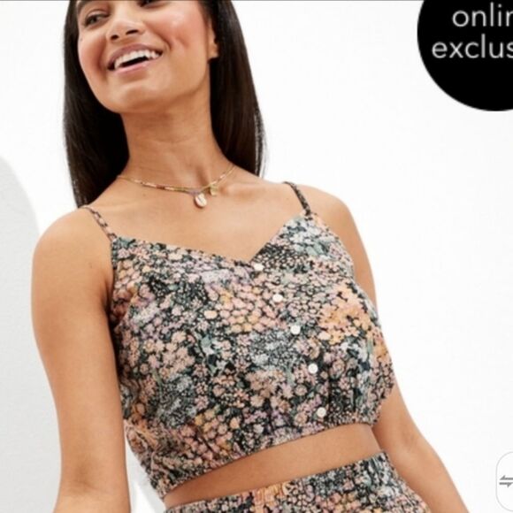 American eagle spaghetti strap floral crop top multicolored size XL - Picture 1 of 6
